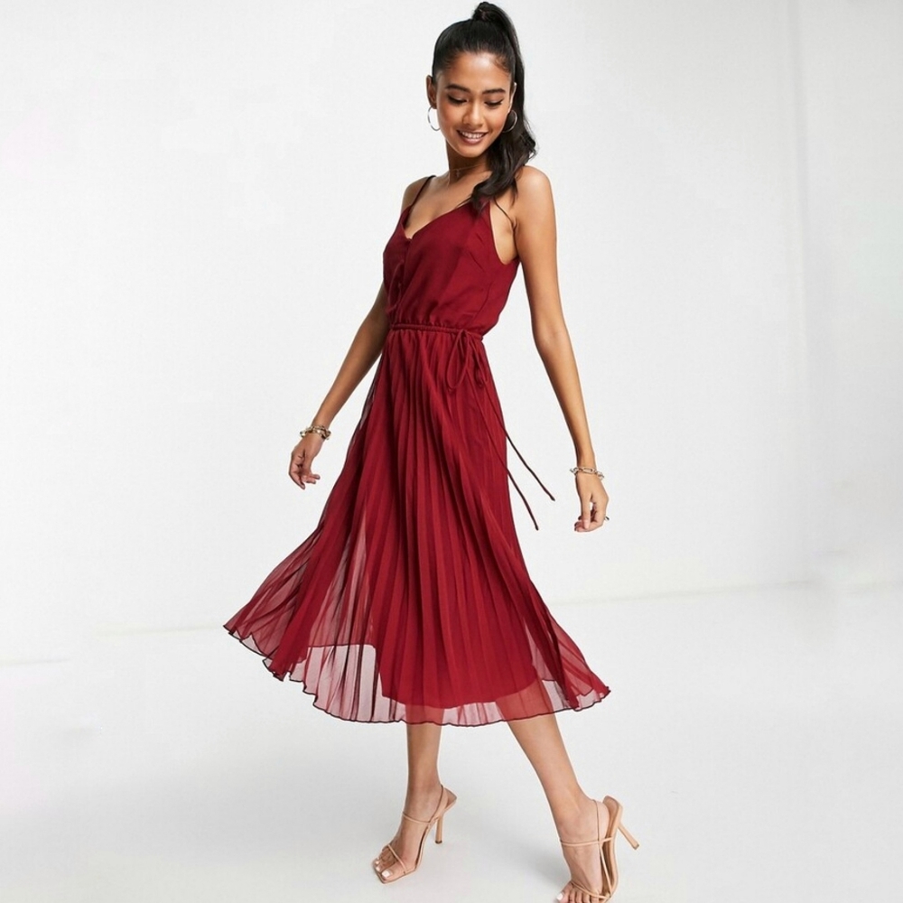 ASOS DESIGN button front pleated cami midi dress